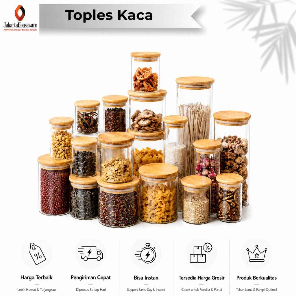 Toples Kaca Dapur Estetik / Tempat Penyimpanan Makanan Kering / Toples Modern Minimalis