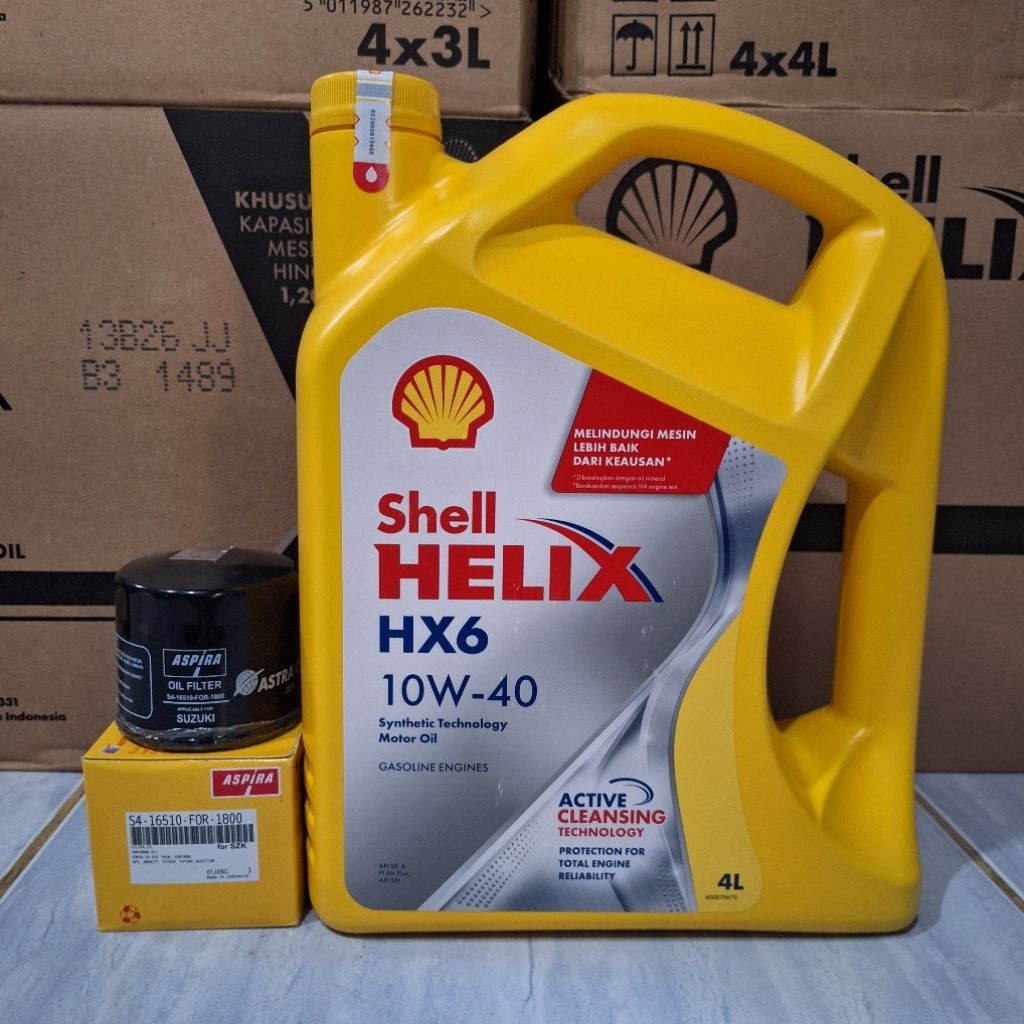 paket Oli SHELL HX6 10W-40 4 Liter dan filter oli mobil SUZUKI Karimun, spresso, ertiga, XL7, carry,