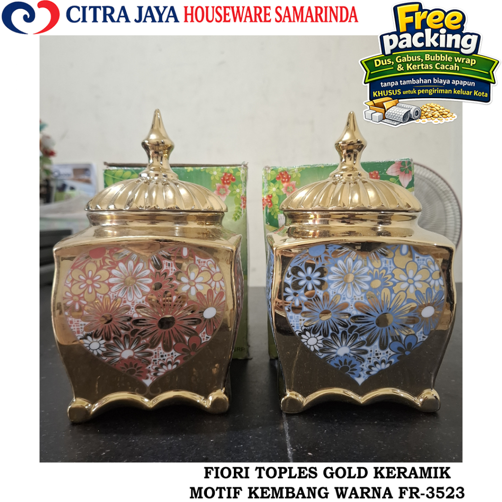 Toples & Tutup KERAMIK GOLD MOTIF KEMBANG WARNA FIORI FR-3523 (PER 1 PCS SESUAI WARNA PILIHAN)