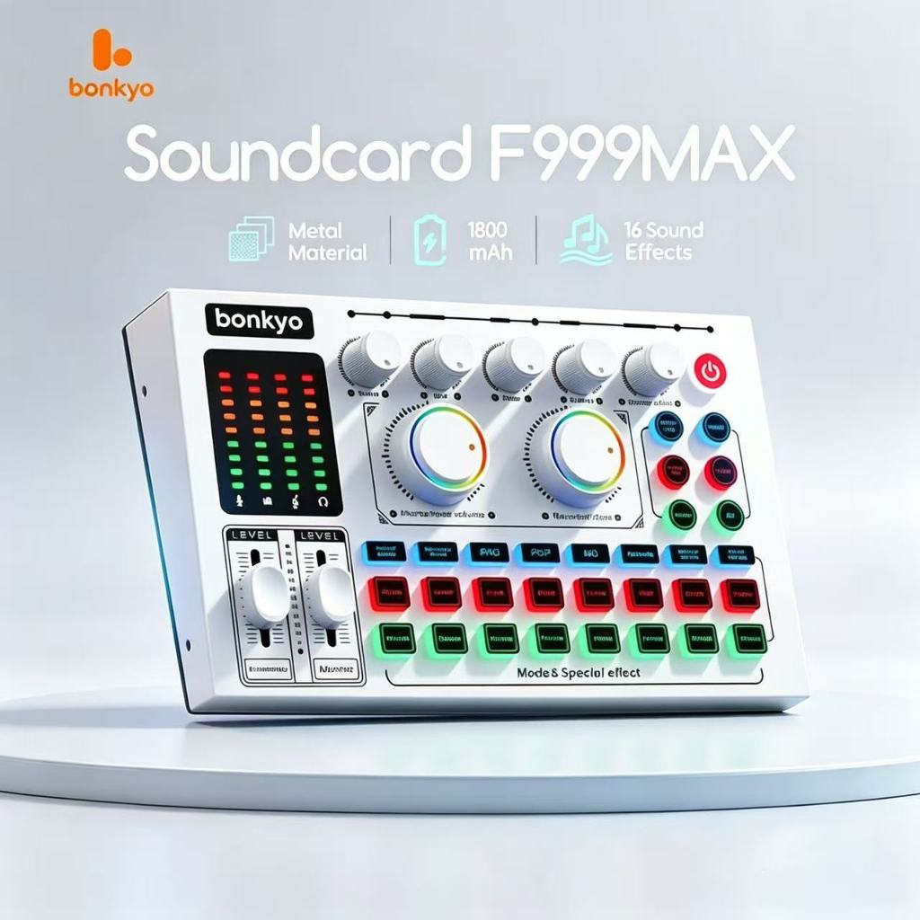 Bonkyo New Upgraded Metal Material F999MAX Sound Card Bluetooth Live SoundCard External Audio Mixer 
