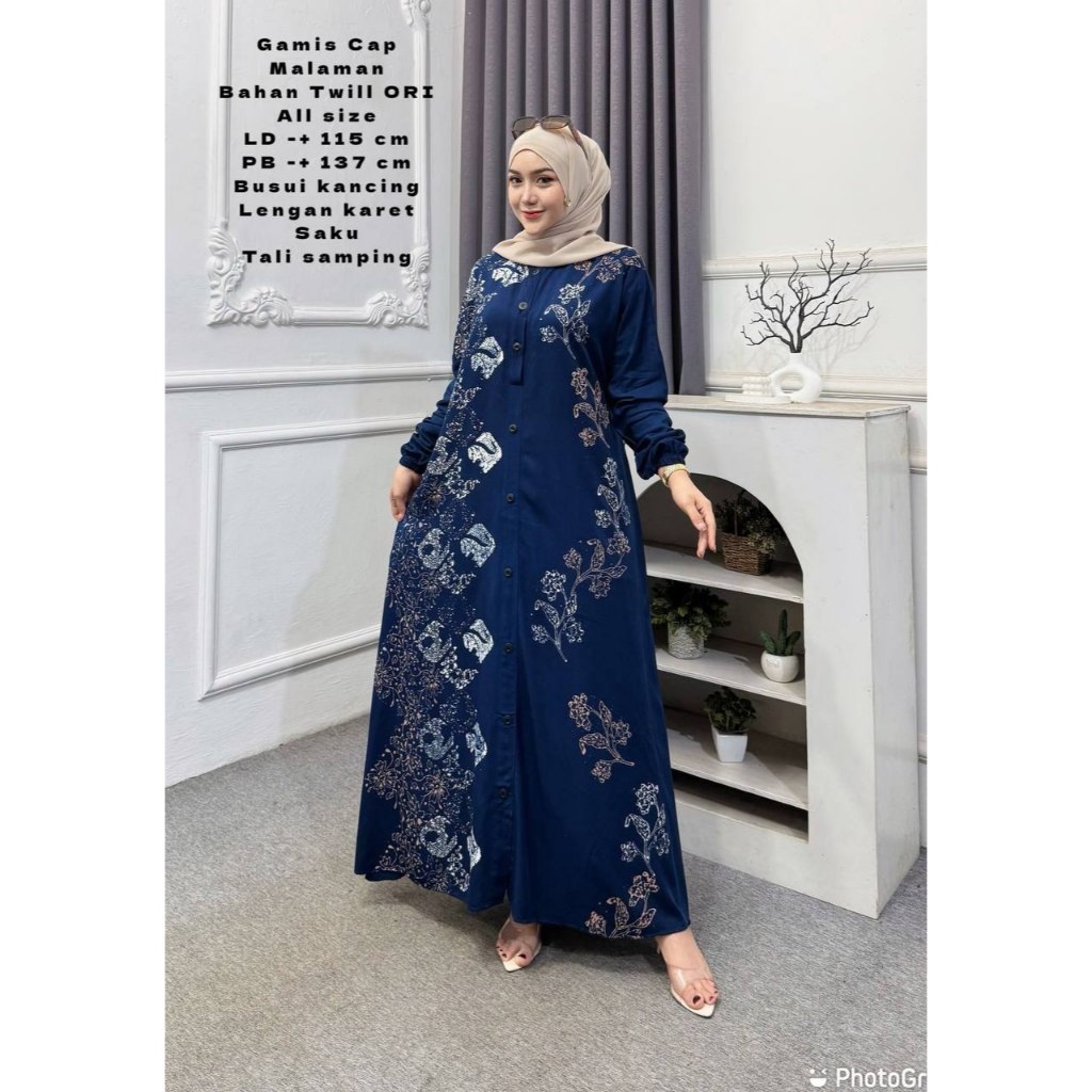 Gamis Twill Rayon Pekalongan FULL KANCING Motif Terbaru Gamis Wanita Kekinian Gamis Syar'i Terbaru