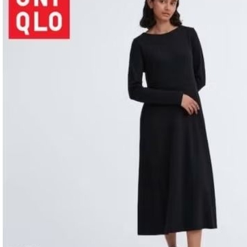 Preloved Uniqlo | Women Dress | Gaun Flare Ponte | Dress Wanita | Dress Lengan Panjang
