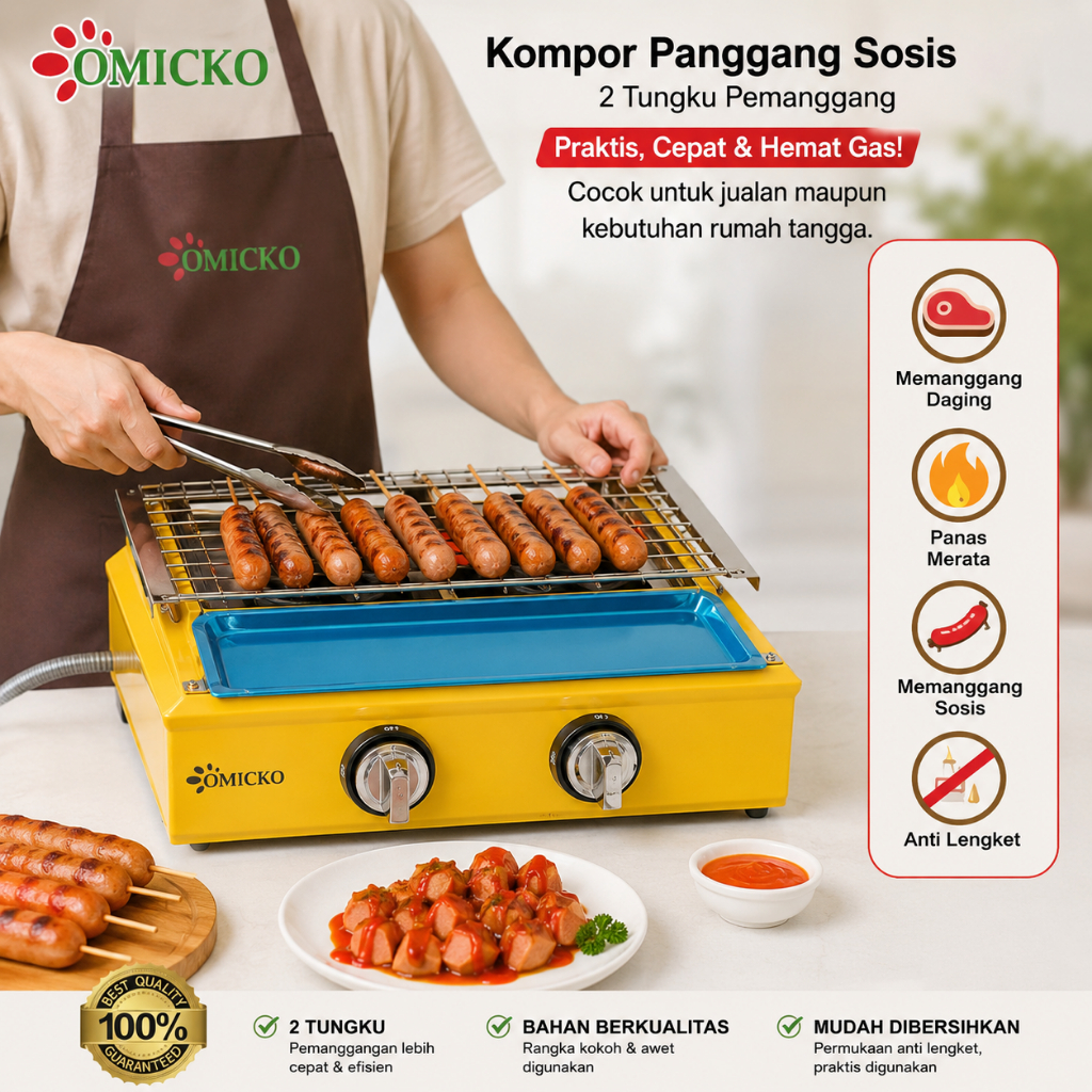 Kompor Sosis Bakar 2 Tungku Omicko SNI