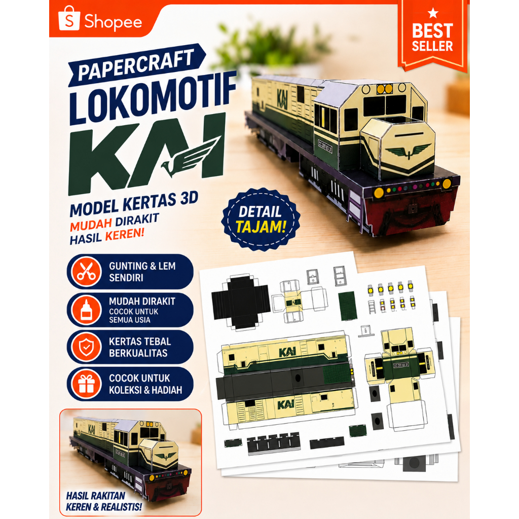 DIY pola papercraft Kereta api Indonesia cc201 vintage