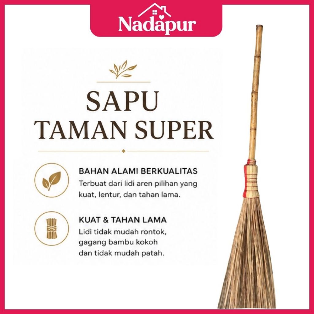 Sapu Lidi Jumbo Gagang Panjang Aren Asli Kualitas Super untuk Taman dan Kebun Sapu Taman Besar Gagan