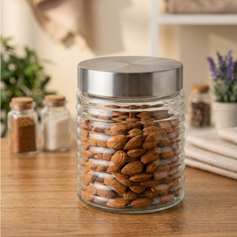 Toples Kaca Ulir | Toples Kaca Tutup Stainless Bahan Tebal | Toples Kue Kering Lebaran | Glass Jar |