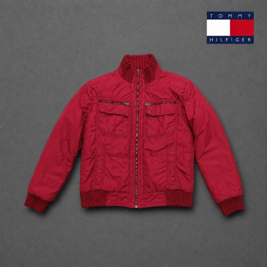 Tommy Hilfiger Red Bomber Casual Padded Jacket Preloved Tommy Jeans