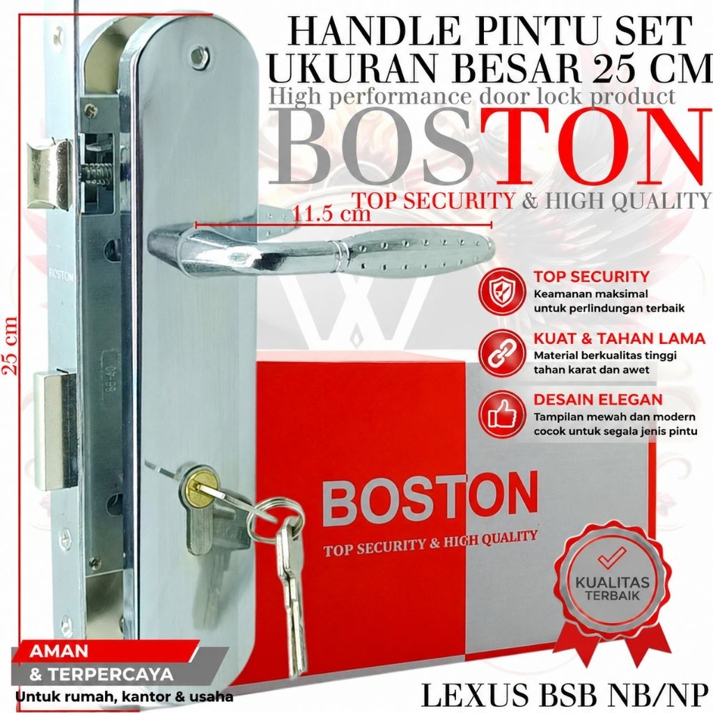 kunci pintu besar 25 cm / kunci pintu tanggung 20 cm BOSTON / kunci pintu full set komplit