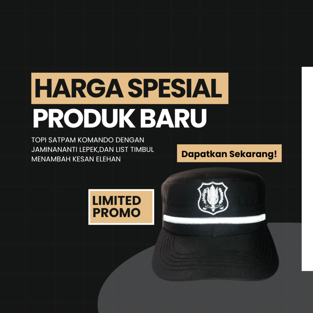 Topi Satpam Komando Hitam Premium Anti Lepek - Kokoh, Rapi, Nyaman dan Tahan Lama, Lis timbul seteba