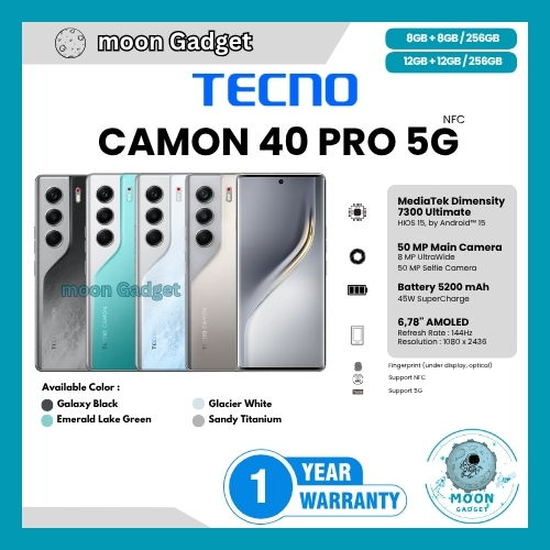 HP TECNO CAMON 40 PRO 5G NFC 12/256GB & 40 PRO 5G NFC 8/256GB (Garansi Resmi Tecno 1 Tahun)