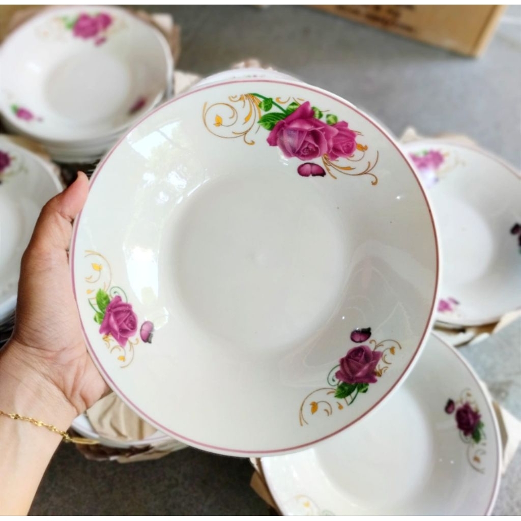 Piring Dinasty Rose Bunga Rose Piring Keramik Ukuran 8