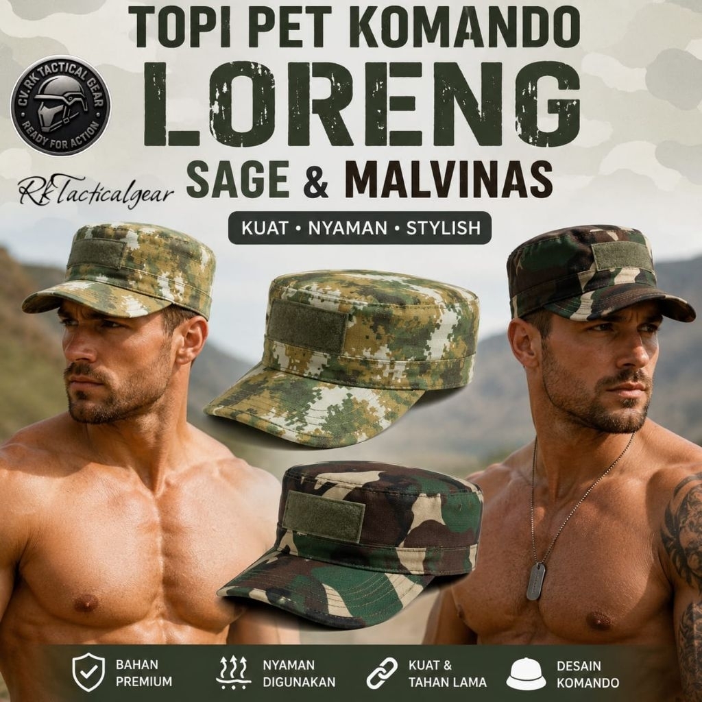Topi Komando Loreng terbaru TNI 2025 – Loreng Sage Green / Kostrad Dan Loreng Malvinas | Tactical St