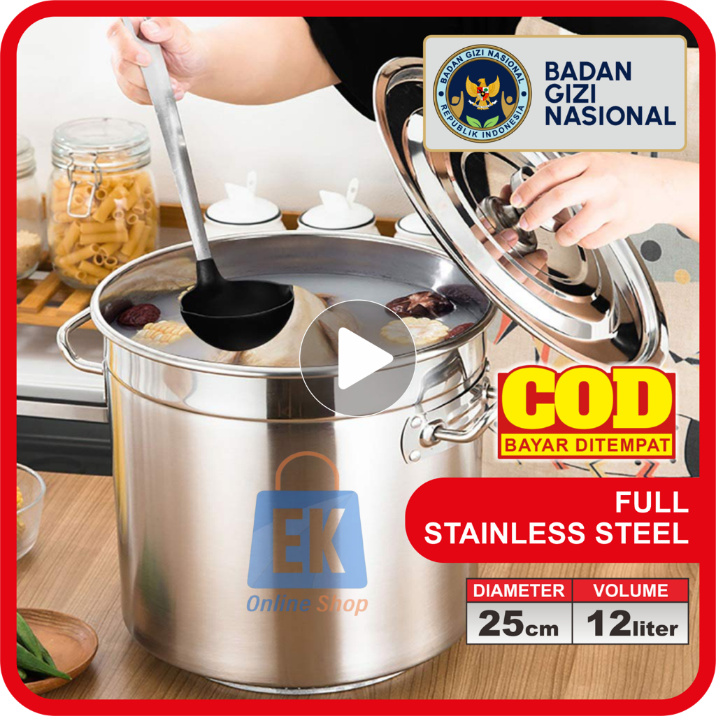 Panci Stainless 25cm - 12L | Dandang Stainless Steel | Panci Stainless Steel Tebal | Panci Jumbo