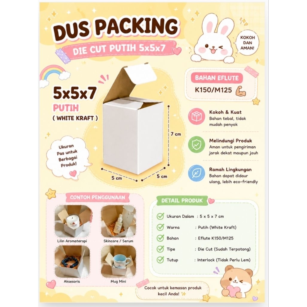 dus packing DIE CUT PUTIH 5x5x7