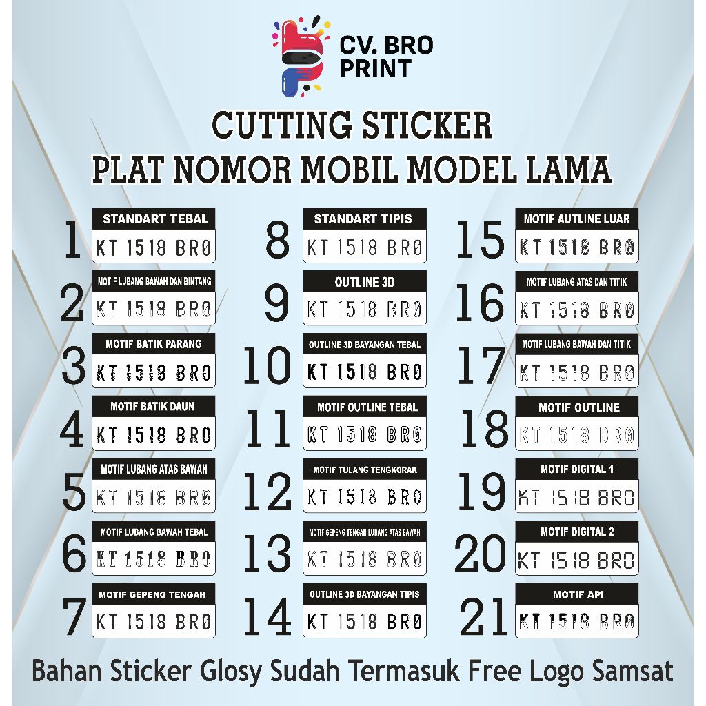 Stiker Plat Nomor Mobil Font Lama| Sticker Plat | Cutting Sticker