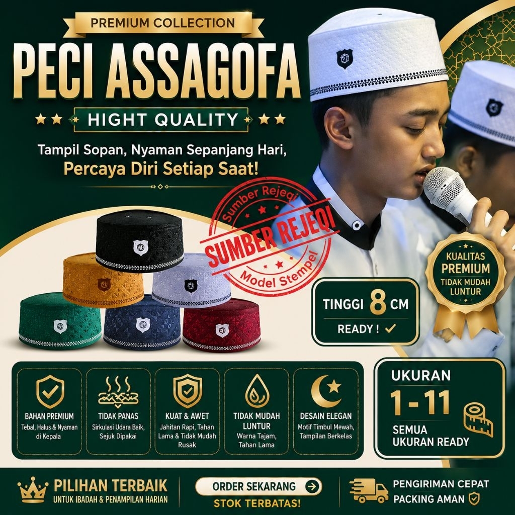 Peci Assagofah GUS AZMI Kopiah Asagopah Peci Kopiah haji Assagofah Anak Dewasa peci malaysia a1 a5 a