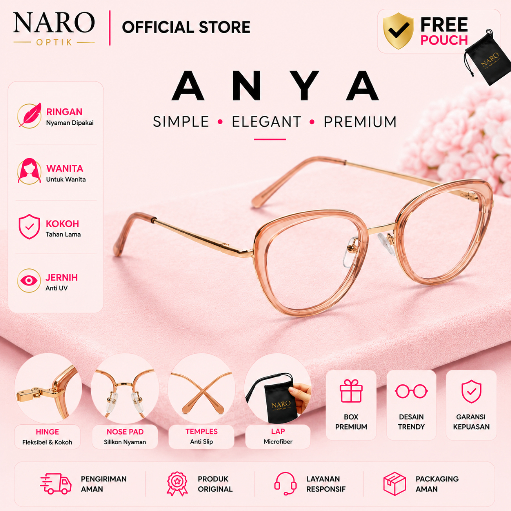 NARO Frame Kacamata Anya Cat Eye Kecil Antiradiasi Photocromic