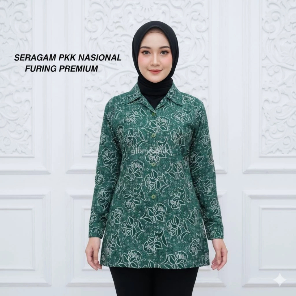 Baju Seragam PKK Nasional Hijau Tosca & Batik / Baju Kader PKK Full Furing