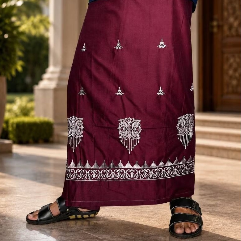 Wadimor_Sarung Wadimor bordir motif aceh maroon