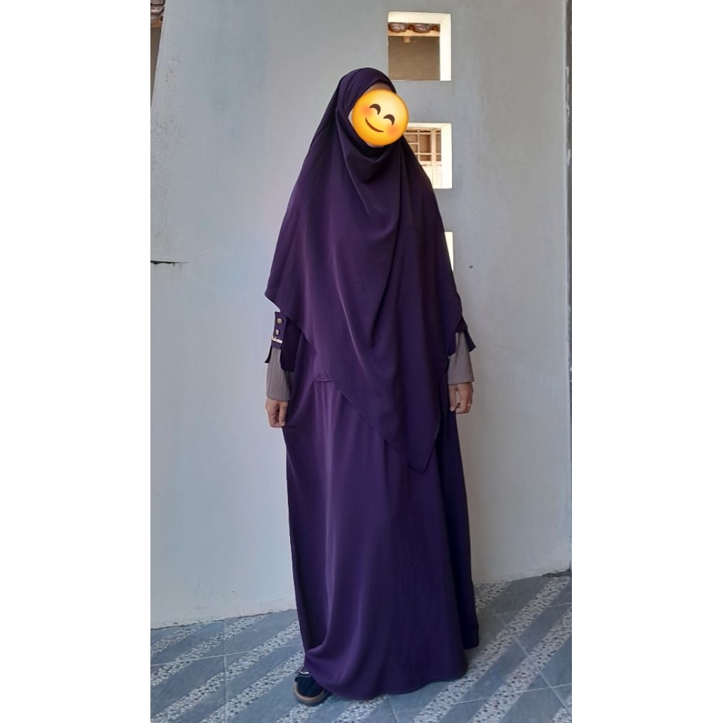 Preloved LaLouisa Eliza Abaya Set Khimar Mix Knit Original Maroon Like New Umroh Kajian Gamis Premiu