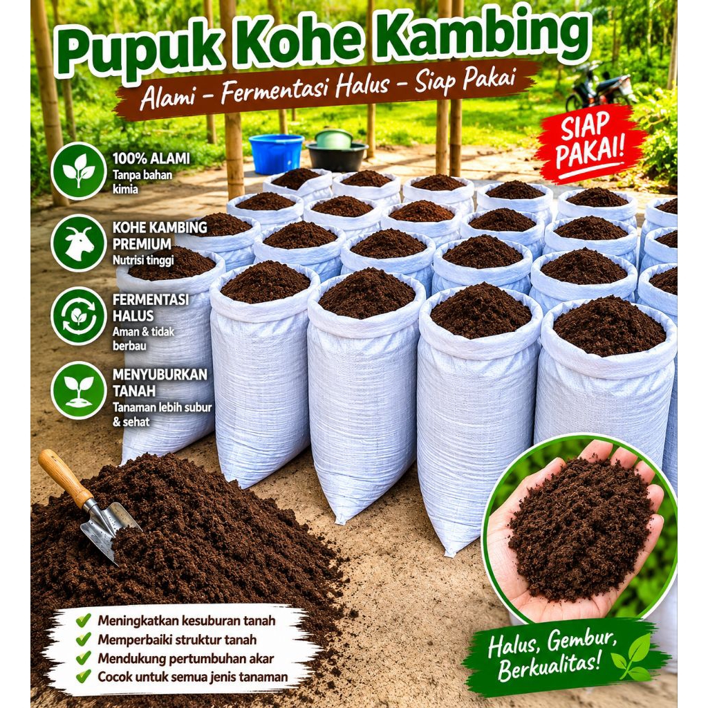 Pupuk kompos fermentasi karung 20kg, Pupuk kandang/Media tanam/Pupuk alami audah halus