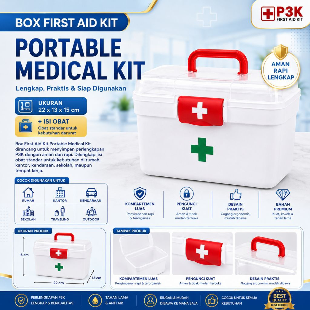 Kotak Box P3K First Aid Kit Medical Kit + Isi Obat P3K Lengkap Sesuai Standar