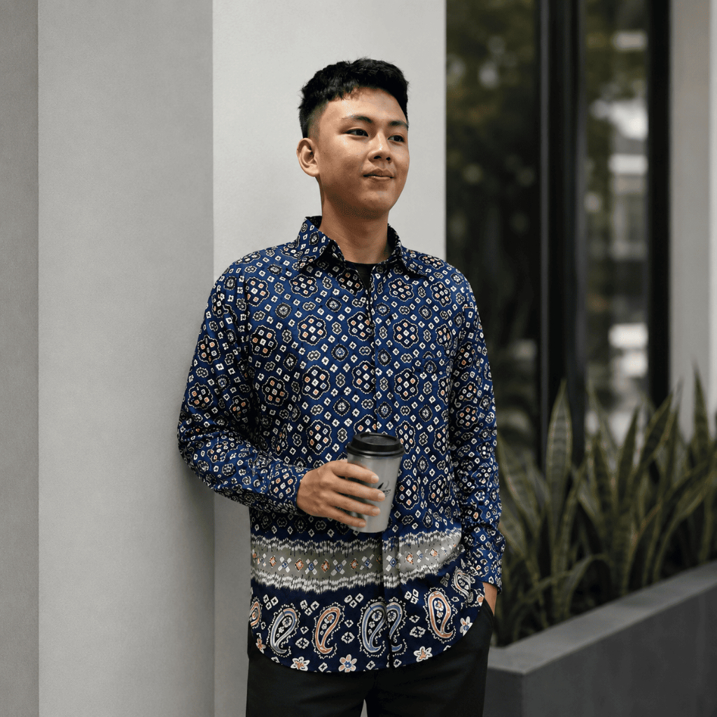 Nyimas Songket - Kemeja Jumputan Pria Motif T7 Khas Palembang Lengan Pendek Batik Tradisional