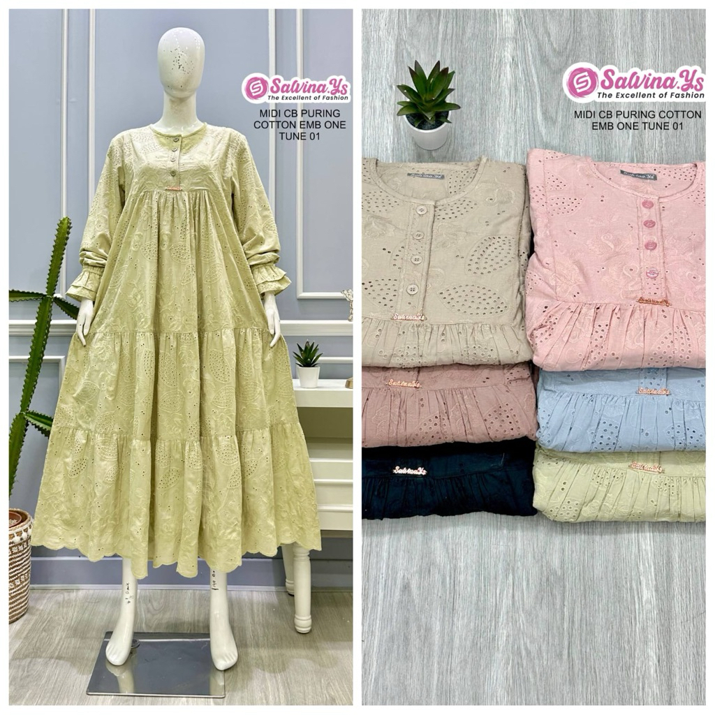 Gamis salvina katun bordir terbaru
