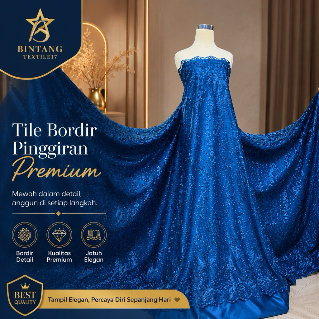 KAIN TILE TULLE AKAR MUTIARA BORDIR ATAS BAWAH / BAHAN BROKAT KEBAYA MURAHe