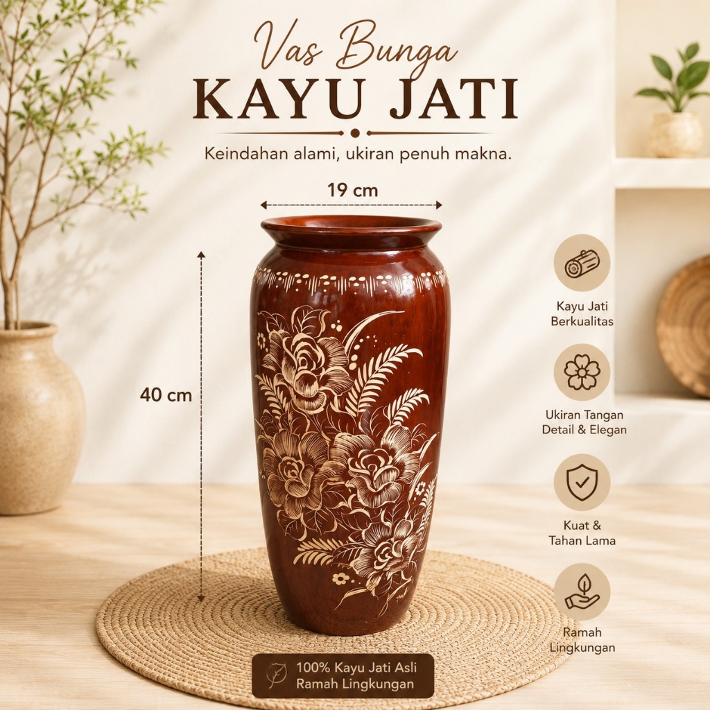 Vas bunga kayu jati | pot bunga kayu jati | fas bunga