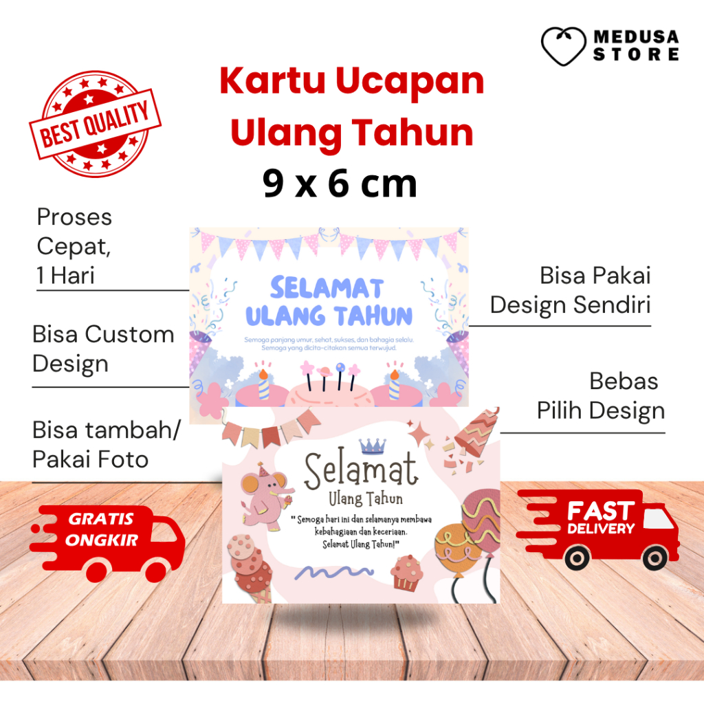 Kartu Ucapan Ulang Tahun Custom | Birthday Card untuk Anak, Teman & Pacar