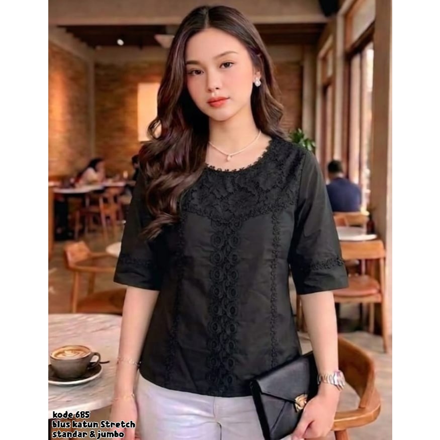 BLUS KATUN  HITAM BORDIR STRECTCH PREMIUM #685