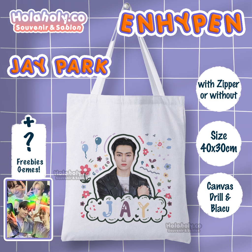 Tas Totebag ENHYPEN Kanvas FOTO JAY PARK Gemes Fankit Engene Freebies Gift Kado Kpop Korea (COD)