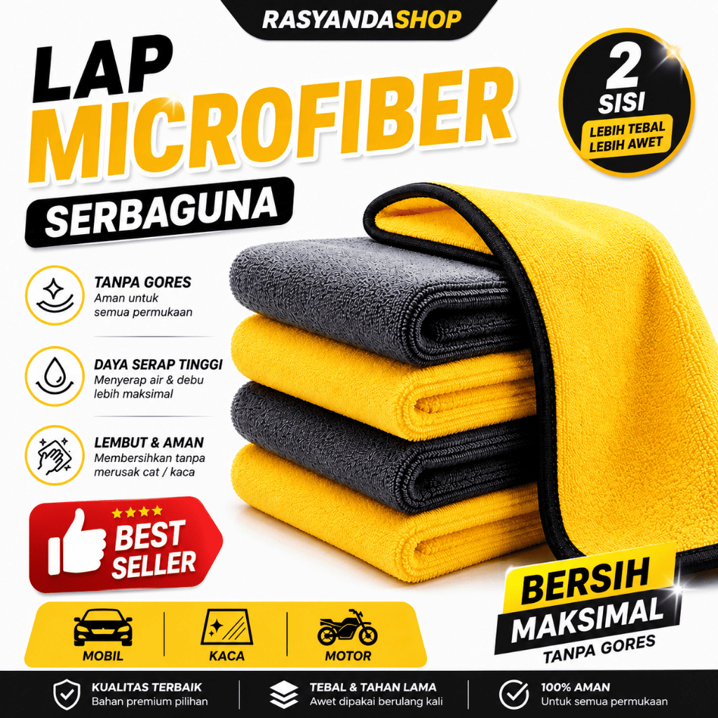 (RSY) Kain Lap Microfiber Serbaguna 30x30cm / 30x40cm Kain Lap Mobil Motor 2 Sisi Multifungsi