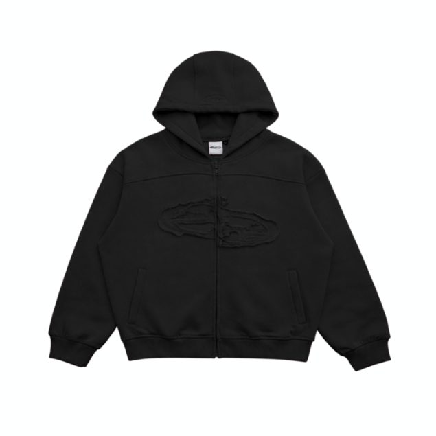 SANR STUDIO SIGNATURE  HOODIE ZIP DISTRESSED - BLACK