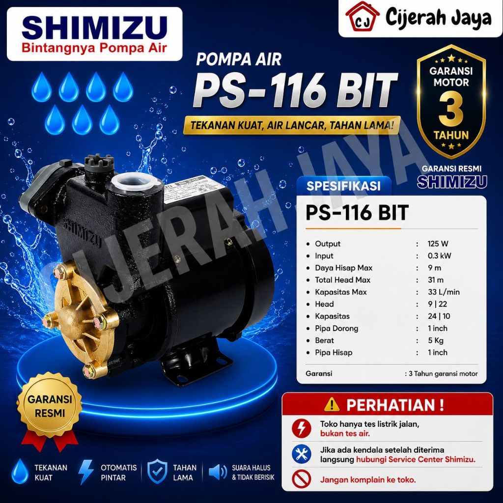 POMPA AIR SHIMIZU PS-116 BIT / PS116BIT / PS 116BIT GANTI PS-128 / POMPA AIR SHIMIZU MANUAL
