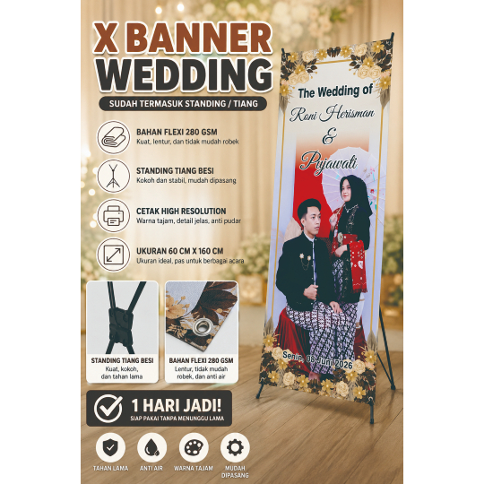 X BANNER WEDDING + STANDING TERMURAH  / BANNER WEDDING / BANNER WEDING / BANNER NIKAH / BANNER PERNI