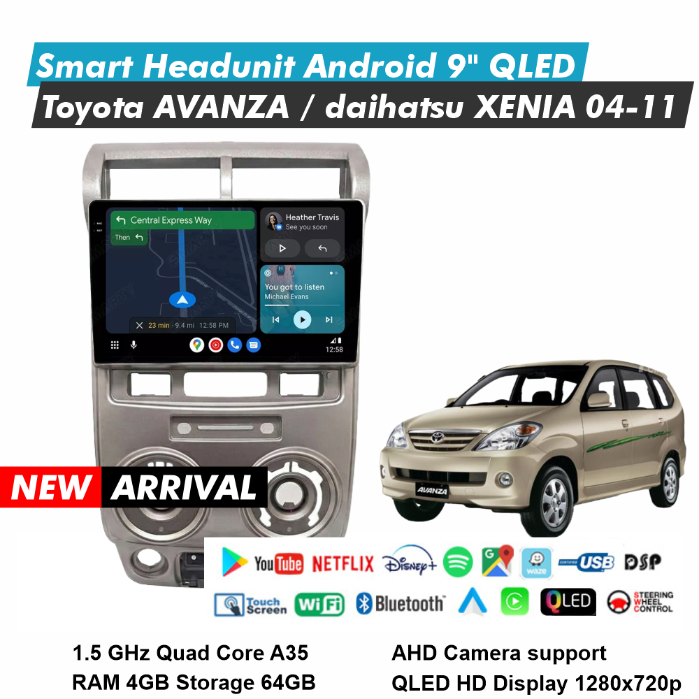 Avanza Xenia Vvti 2004-2011 Headunit Android 9 Inch RAM 4GB Storage 64GB QLED Audio Mobil