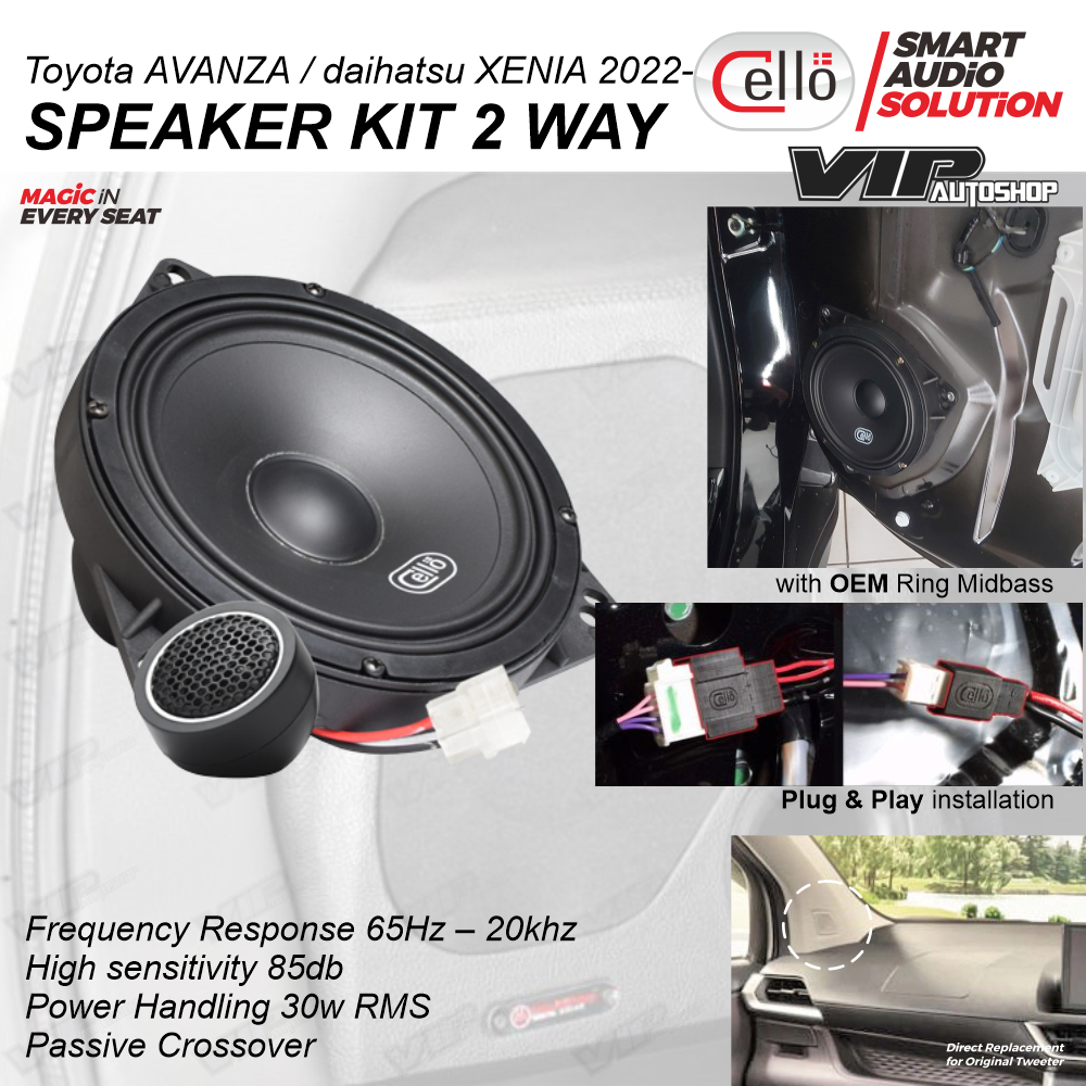 Toyota Avanza / Xenia / Veloz 2022-2026 Speaker 2 Way Depan Plug&play Audio Mobil Midbass Tweeter