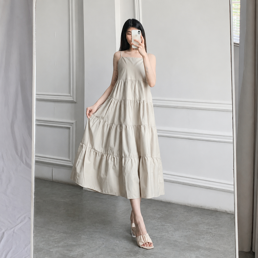 Premium Jo Sleeveless Dress COTTON Gaun Panjang Tanpa Lengan Bahan Katun Casual Simple AF045