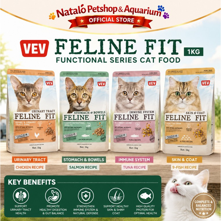 VEV Feline Fit Functional Series Cat Food 1 KG All Life Stages - Makanan Kering Kucing Semua Umur 1K