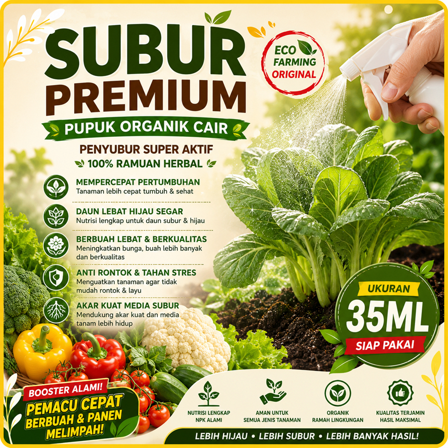 SUBUR PREMIUM 35ML / Obat Pupuk Organik Penyubur Pelebat Sayuran Sayur Gemuk Super Aktif Eco Farming