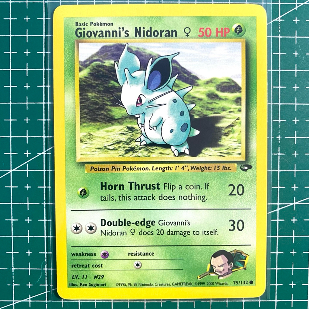 Giovanni's Nidoran Gym Challenge 75/132 Pokemon Card English Old Back Vintage Original - Kartu Pokem