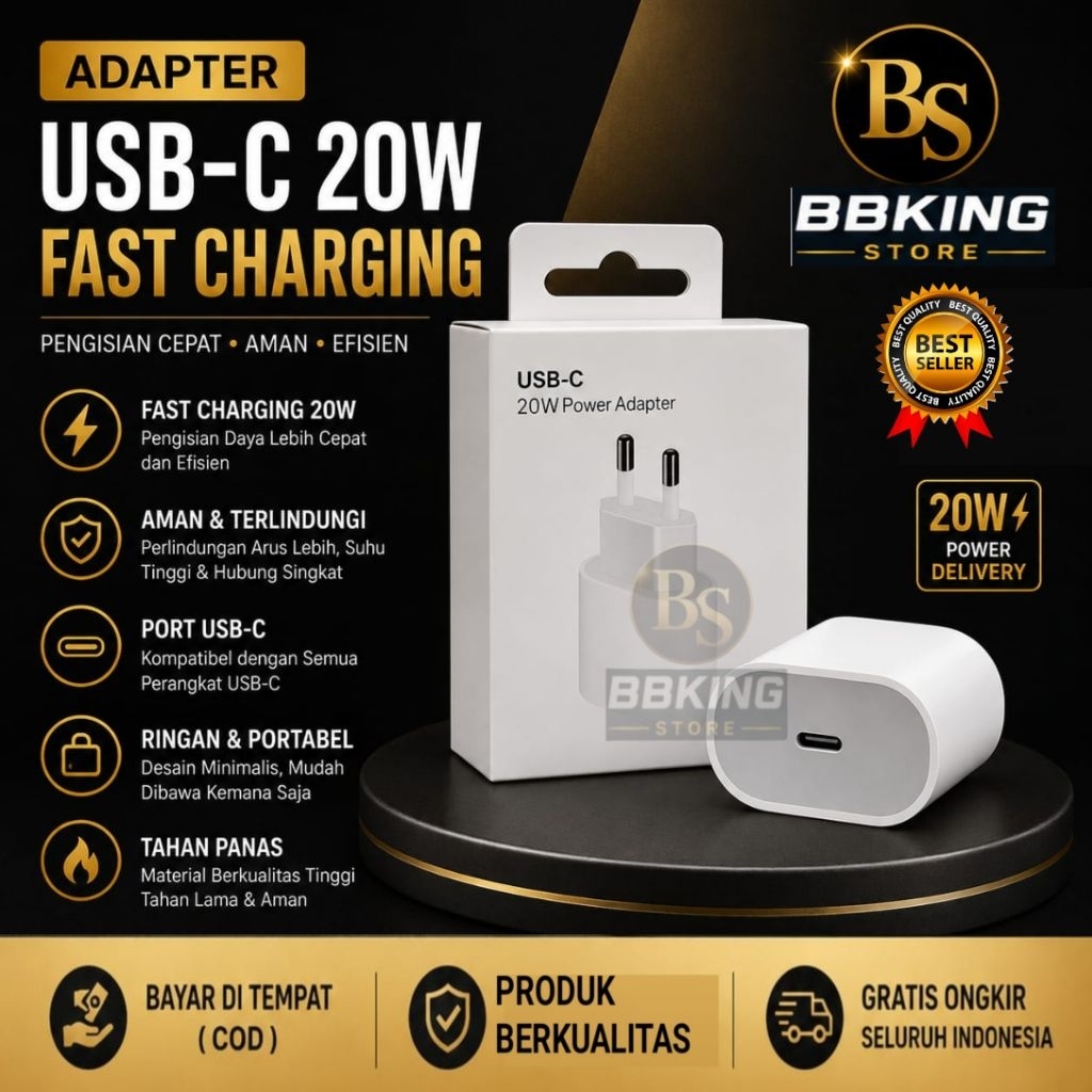 Adaptor Fast Charging USB-C Power Adapter 20 watt iphone 11 - 12 - 13 - 14 - 15 - 16 - Pro - Max - A