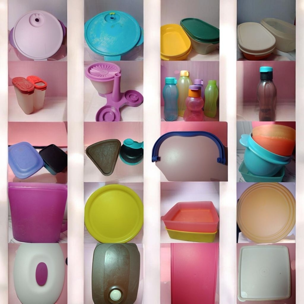 Tupperware PL+Admin lengkap pertutupan cwl ungu, hendel dispenser 8L, cwl biru, oval, tutup Squeeze 