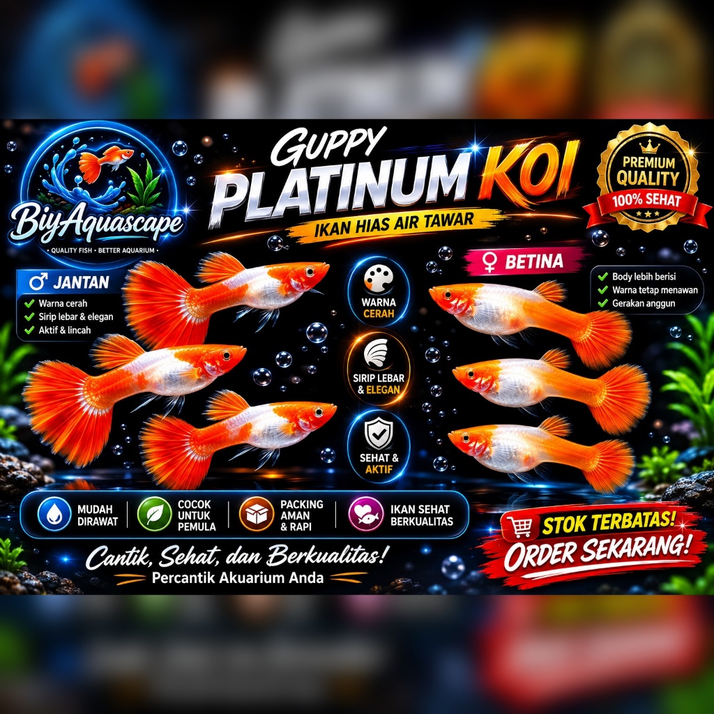 1 PASANG GUPPY PLATINUM KOI