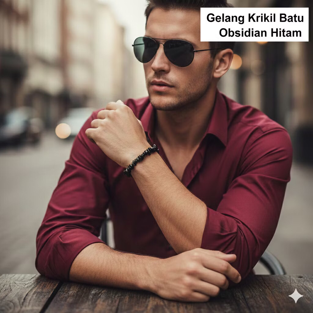 gelang krikil batu obsidian hitam