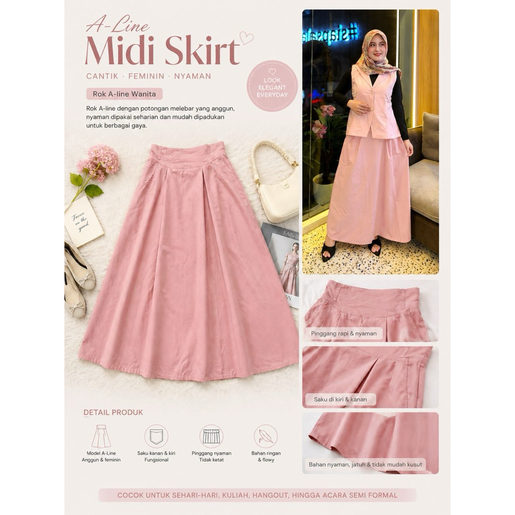 Rok A Line Midi Skirt Premium