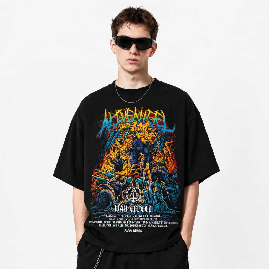 KAOS WAR EFFECT / KAOS DISTRO HITAM BEST QUALITY COTTON COMBED 30S PREMIUM ALIVE ANGEL ORIGINAL BRAN