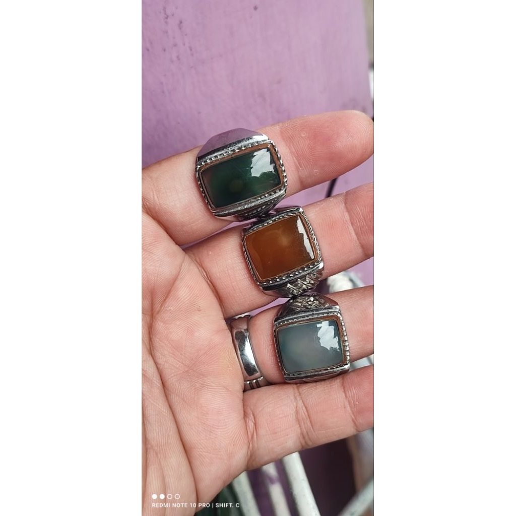 Cincin batu anggur Lawas kotak ring monel